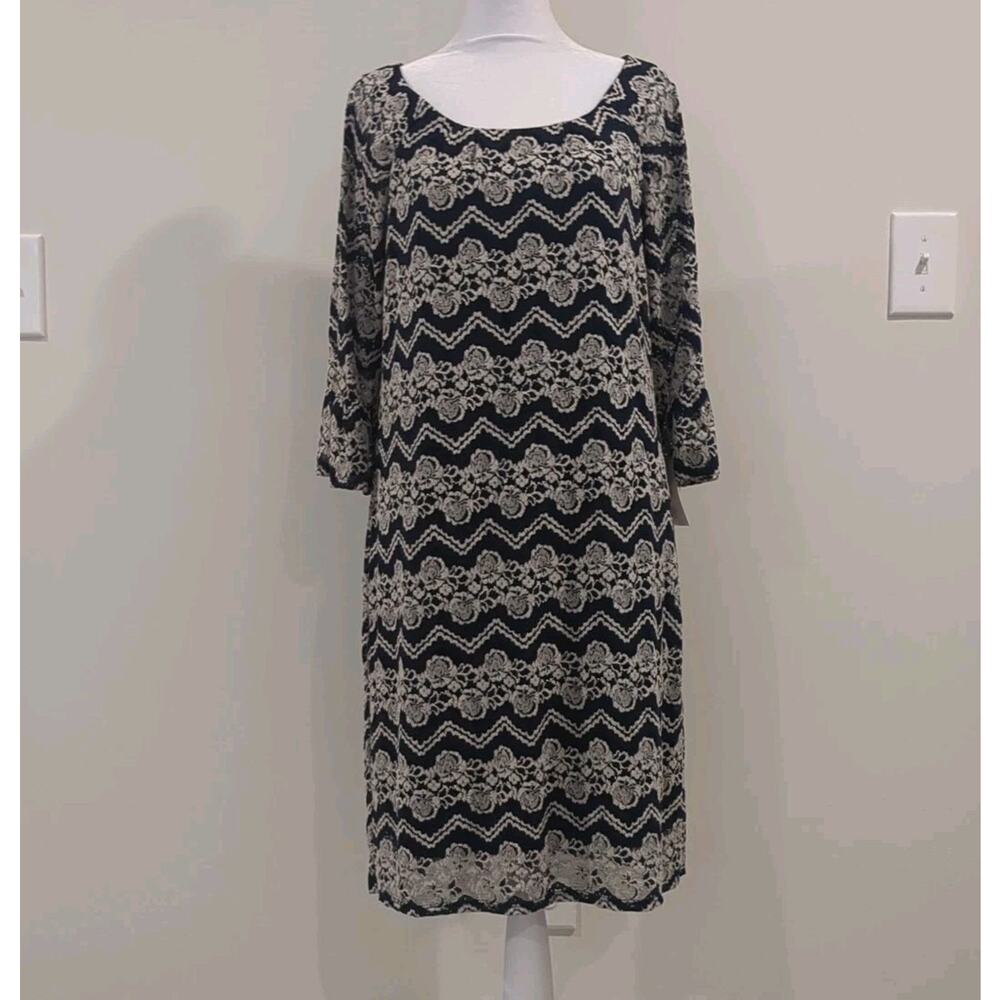 Chris McLaughlin Women's 10 Lace Dress Navy Cream Whimsical Ruffle Stretch